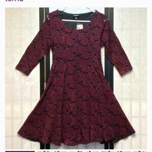 Textured Lace Dark Red and Black Roses dress